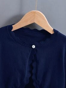 SHEIN Elladie kids 少女純色休閒百搭日常穿搭開襟衫 秋季 - 藏蓝色 - 查看 5
