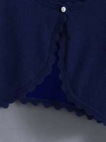 SHEIN Elladie kids 少女純色休閒百搭日常穿搭開襟衫 秋季 - 藏蓝色 - 查看 4