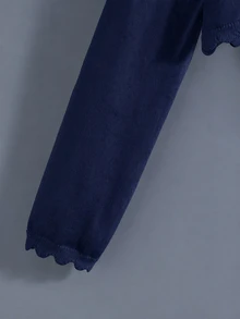 SHEIN Elladie kids 少女純色休閒百搭日常穿搭開襟衫 秋季 - 藏蓝色 - 查看 6