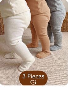 SHEIN 3pcs/Pack Newborn Baby Girl Solid Color Knit Simple Casual Cute Versatile Leggings Fall Winter Neutral - Multicolor - View 5