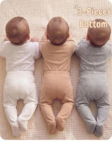 SHEIN 3pcs/Pack Newborn Baby Girl Solid Color Knit Simple Casual Cute Versatile Leggings Fall Winter Neutral - Multicolor - View 4