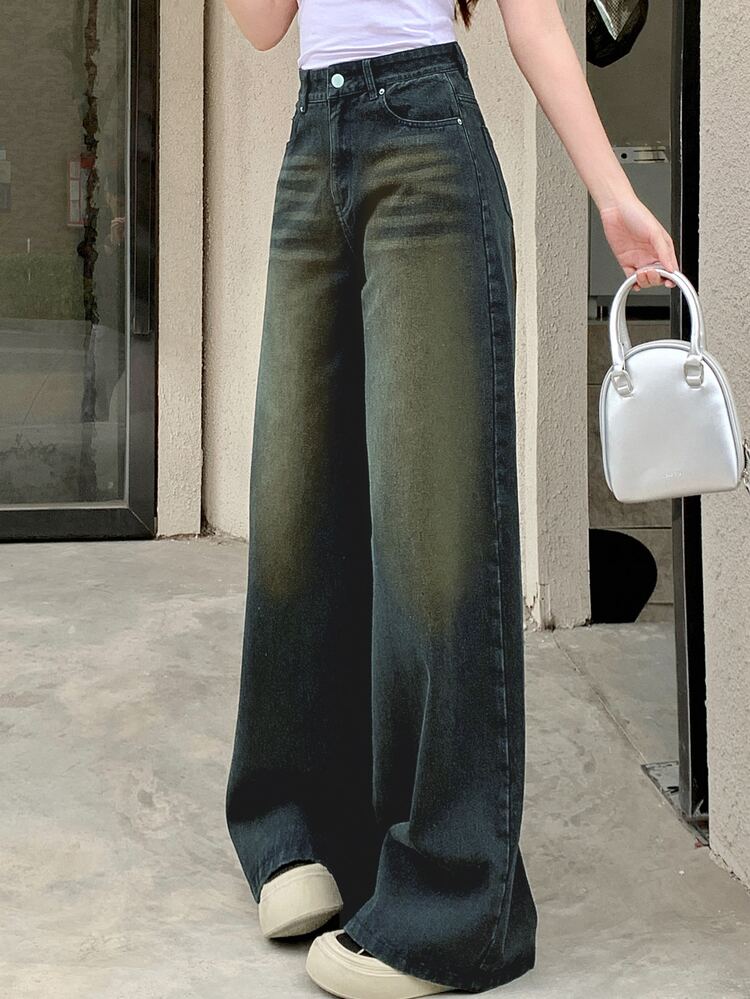 DAZY Minimalistic Fashion Wide Leg Jeans Trousers, Suitable For Casual Outings Low Rise Jeans - Dark Wash - View 6