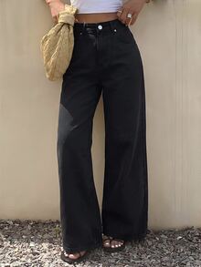 DAZY Women's Loose Casual Straight Leg Jeans, New Summer Style Y2K - Black - View 4
