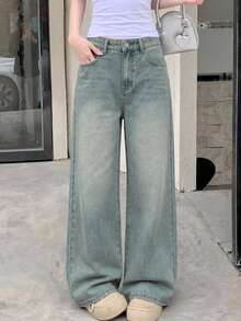 DAZY Women's Casual Loose Fit Contrast Color Pocket Flare Leg Jeans School Cute Tops - Blue - View 3