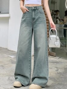 DAZY Women's Casual Loose Fit Contrast Color Pocket Flare Leg Jeans School Cute Tops - Blue - View 4