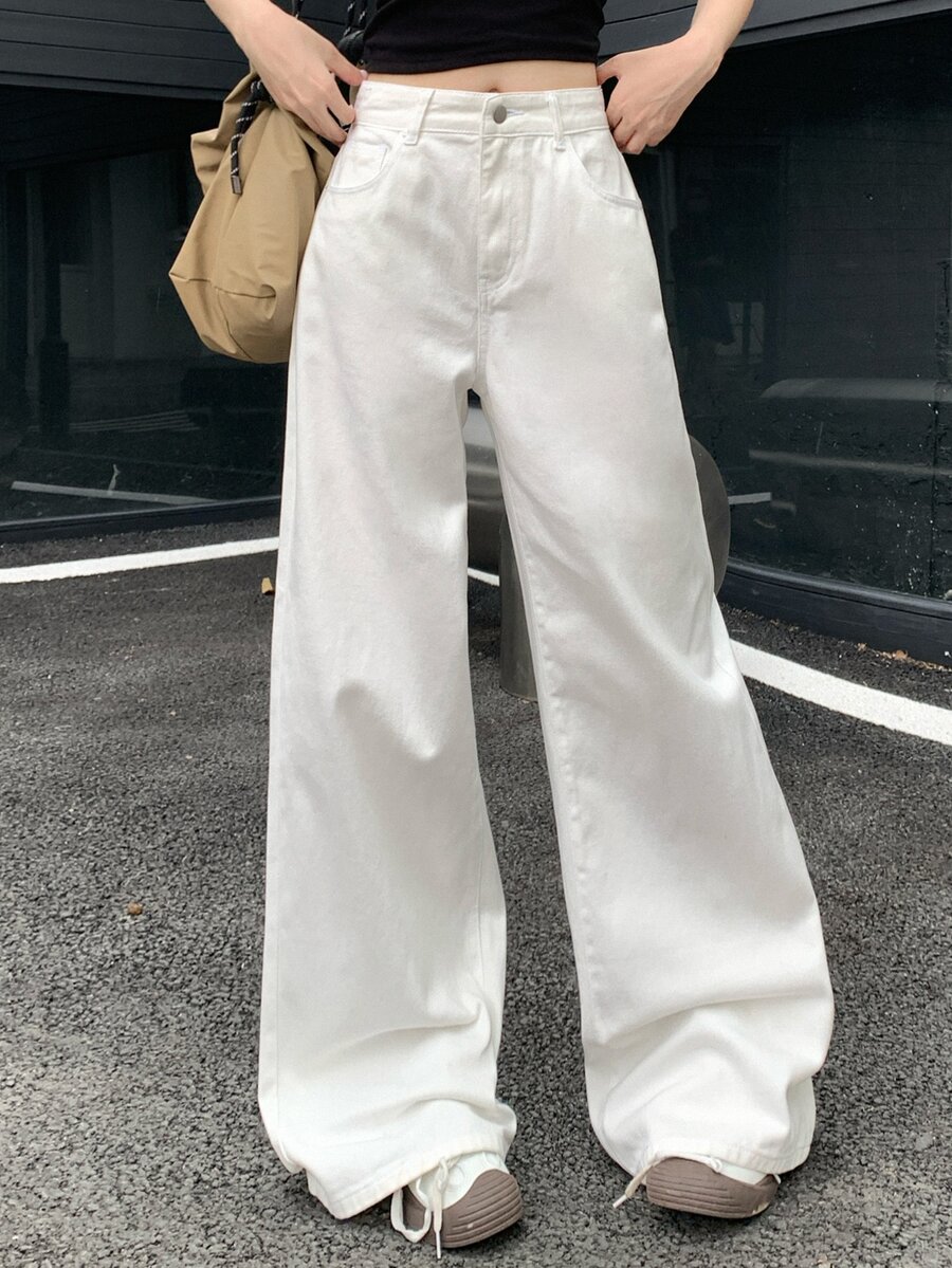 DAZY Women's Solid Color Simple Casual Jeans - White - View 1