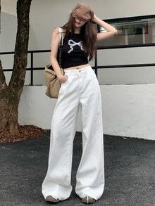 DAZY Women's Solid Color Simple Casual Jeans - White - View 4