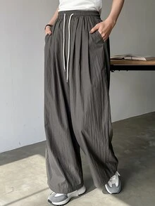 FRIFUL Women's Straight-Leg Loose Fit Drawstring Long Pants - Grey - View 7