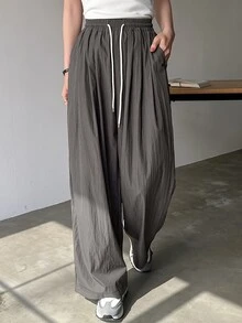 FRIFUL Women's Straight-Leg Loose Fit Drawstring Long Pants - Grey - View 9