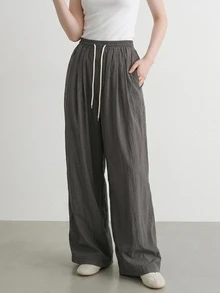 FRIFUL Women's Straight-Leg Loose Fit Drawstring Long Pants - Grey - View 2