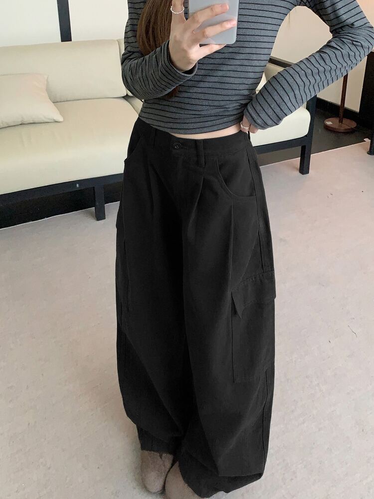 DAZY Women's Casual Loose Wide Leg Flare Jeans Cute Tops - Black - View 3