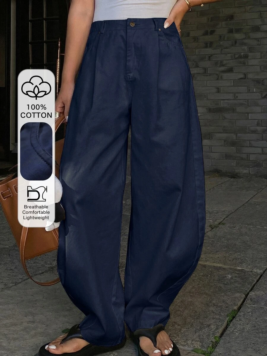 DAZY Women's Loose Solid Color Harem Pants With Pockets, Casual For Spring & Summer - Navy Blue - View 1