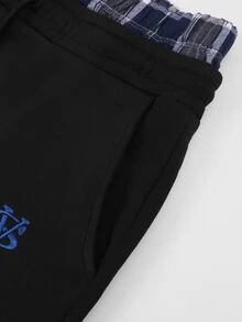 STYNVO 男士休閒寬鬆格紋拼接寬腿運動長褲 - 黑色 - 查看 4