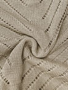 SHEIN LUNE Cardigan Musim Panas Ringan Elegan Lengan Pendek Kerah Bulat Kancing Tunggal untuk Wanita - Khaki - View 8