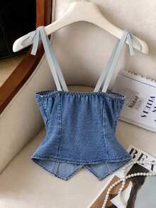 GlowEve Summer Going Out Single Breasted Button Camisole Sleeveless Casual Daily Wear Party Fashion Cool Camisole Top - Blue - View 2