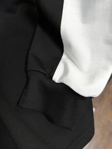 Daypath Kemeja Polo Lengan Panjang Pria Kasual Longgar dengan Motif Huruf dan Blok Warna untuk Musim Gugur. - Hitam - View 3