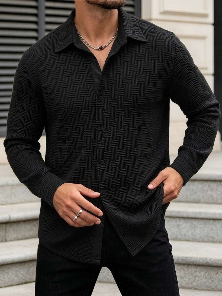 Manfinity Homme 紋理黑色夾克是日常穿著的理想選擇 - 黑色 - 查看 1