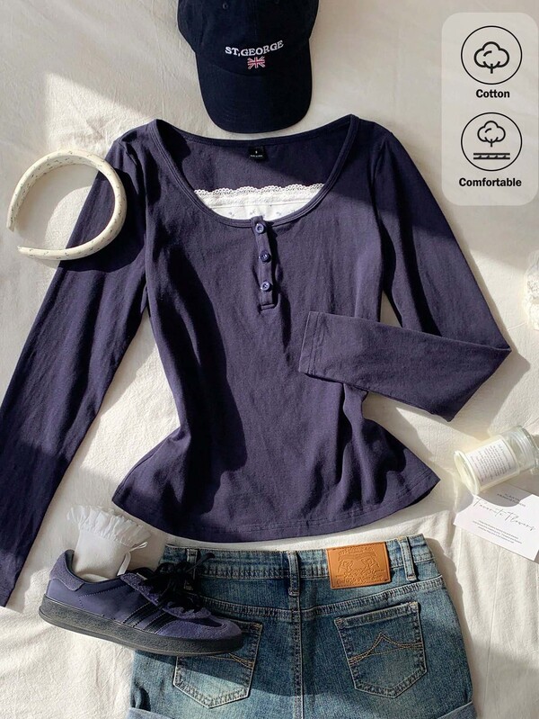 Comfortcana Casual Colorblock Patchwork 2 In 1 Women's T-Shirt