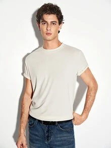 Colvenic Men's Solid Color Crew Neck Short Sleeve Casual T-Shirt - Apricot - View 6