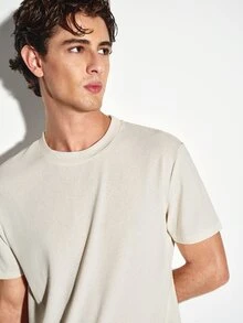 Colvenic Men's Solid Color Crew Neck Short Sleeve Casual T-Shirt - Apricot - View 3