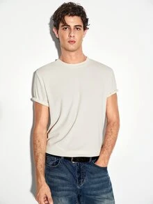 Colvenic Men's Solid Color Crew Neck Short Sleeve Casual T-Shirt - Apricot - View 2