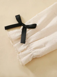 Souflis Souflis 女嬰蝴蝶結裝飾刺繡長袖單排扣可愛襯衫 - 米色 - 查看 4