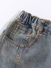 SHEIN 青少年男款復古直筒牛仔褲，夏季新款百搭休閒街頭風復古水洗懷舊丹寧色，寬鬆直筒版型，適合搭配T恤，日常出遊、校園、畢業派對、通勤、度假海邊週末休閒穿搭 - 中等水洗藍 - 查看 6