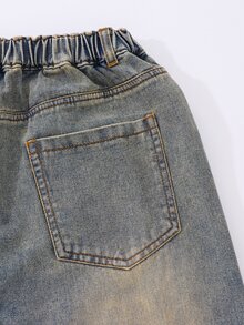 SHEIN 青少年男款復古直筒牛仔褲，夏季新款百搭休閒街頭風復古水洗懷舊丹寧色，寬鬆直筒版型，適合搭配T恤，日常出遊、校園、畢業派對、通勤、度假海邊週末休閒穿搭 - 中等水洗藍 - 查看 7