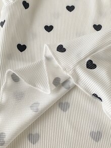 SHEIN Playful Pals 5件組女嬰可愛粉色秋季羅紋針織上衣與長褲套裝，愛心與蝴蝶結條紋圖案 - 彩色 - 查看 8