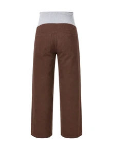 Momance Maternity Versatile Adjustable Waistband Pocket Denim Jeans Formal Party Brown Winter Casual Baggy - Brown - View 2