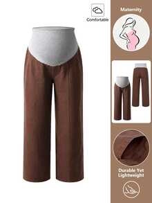 Momance Maternity Versatile Adjustable Waistband Pocket Denim Jeans Formal Party Brown Winter Casual Baggy - Brown - View 8