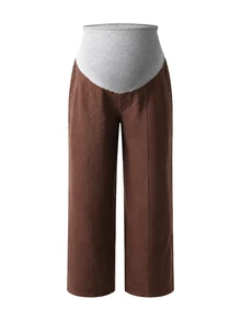 Momance Maternity Versatile Adjustable Waistband Pocket Denim Jeans Formal Party Brown Winter Casual Baggy - Brown - View 4
