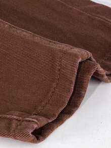 Momance Maternity Versatile Adjustable Waistband Pocket Denim Jeans Formal Party Brown Winter Casual Baggy - Brown - View 6