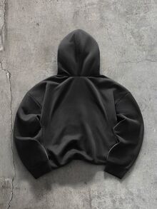 AXEPEAK 美式解構曲面開衩休閒度假運動學院風連帽衛衣 - 黑色 - 查看 7