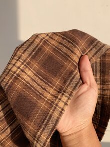 Comfortcana Women's Plaid Casual Single-Breasted Shirt And Pocket Trousers 2 Pieces Set - Brown - View 9