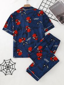 Teen Boys Print Short Sleeve Open Front Collar Long Pants Set, Casual Comfortable Loungewear - Multicolor - View 2