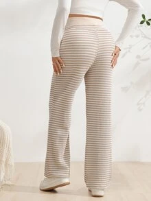 SHEIN 孕婦拼接抽繩彈性白色內搭褲 產前性別揭曉 冬季簡約 拍照 職場休閒可愛 - 杏色 - 查看 2