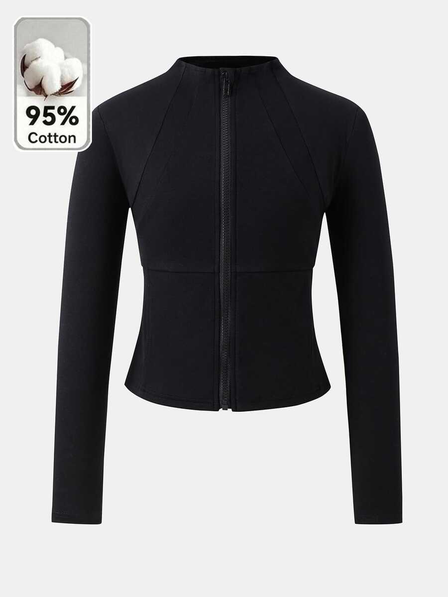 SHEIN Tween Girl Solid Color Zipper Casual Versatile Daily Travel Long Sleeve Jacket - Multicolor - View 1