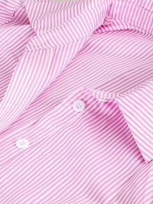 SHEIN Gaun Hamil Lengan Panjang Kerah Depan Kancing Lipat Potongan A-Line Warna Putih untuk Pemotretan Musim Gugur Elegan Kasual Formal - Berwarna merah muda - View 5