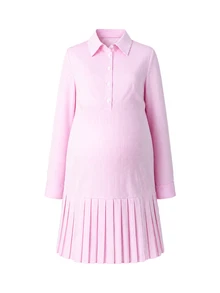 SHEIN Gaun Hamil Lengan Panjang Kerah Depan Kancing Lipat Potongan A-Line Warna Putih untuk Pemotretan Musim Gugur Elegan Kasual Formal - Berwarna merah muda - View 4