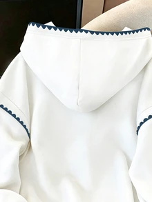 Resyla 女款休閒連帽衛衣，刺繡狗牙邊緣圖案，花卉印花設計，舒適百搭，適合秋季出遊與日常穿著 - 彩色 - 查看 5