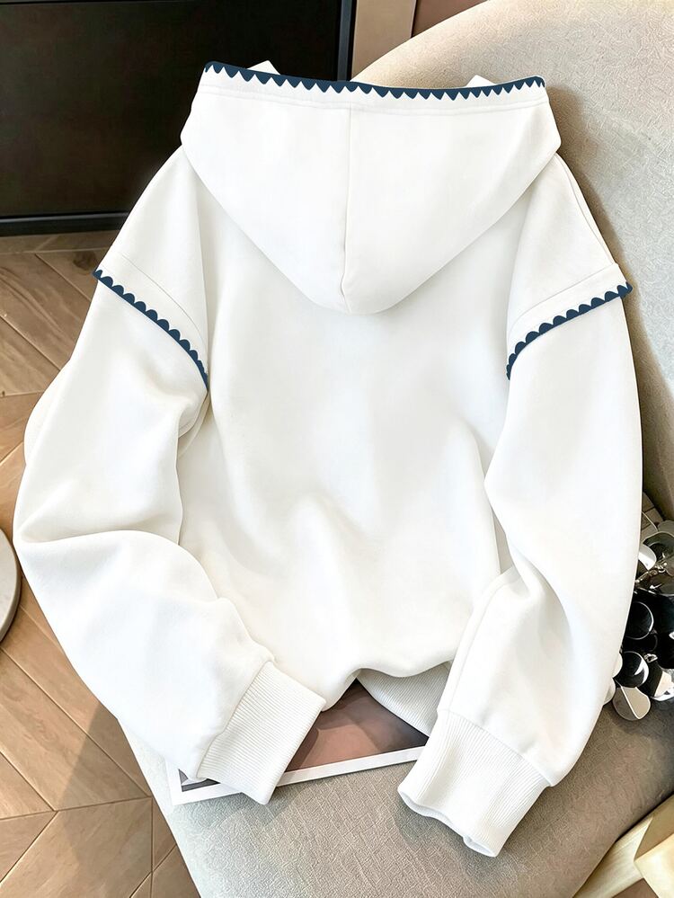 Resyla Women's Casual Hooded Sweatshirt, Embroidered Dog Tooth Edge Pattern, Floral Print Design, Comfortable And Versatile, Suitable For Autumn Outings And Daily Wear - Multicolor - View 2