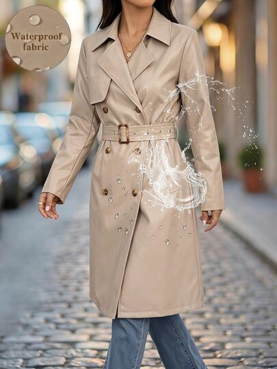 Editum Khaki Vintage Long Sleeve Waist-Cinching Women's Trench Coat, Winter Women's Clothing, Winter Women's Jacket, New Year's Eve, Women's Jacket, Long Women's Jacket, Winter Women's Jacket, Elegant Jacket, Business Women's Trench Coat, Women's Trench Coat, Long Trench Coat, Double-Breasted Trench Coat, Tie-Waist Trench Coat, Women's Trench Coat, Long Coat, Women's Jacket