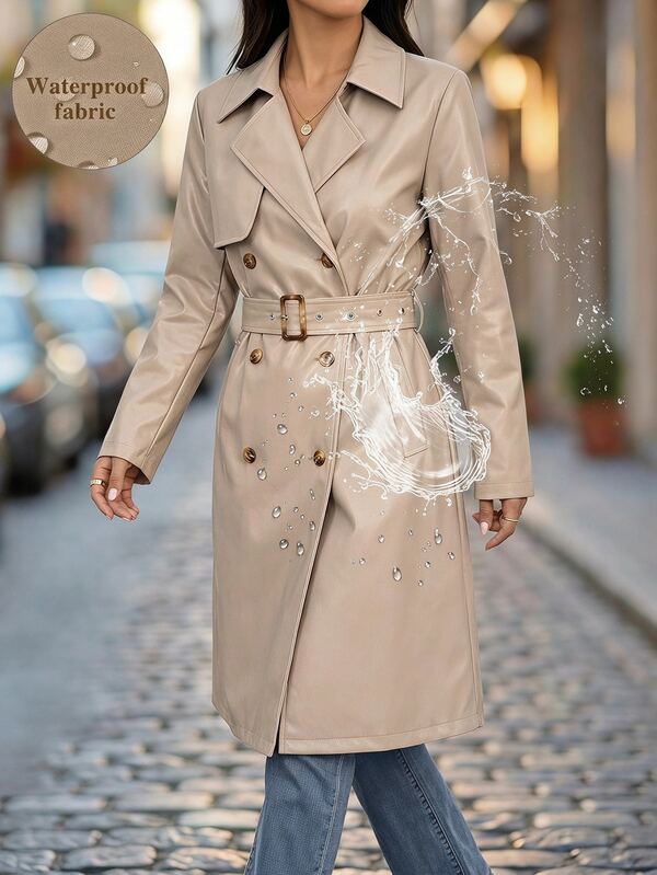 Editum Khaki Vintage Long Sleeve Waist-Cinching Women's Trench Coat, Winter Women's Clothing, Winter Women's Jacket, New Year's Eve, Women's Jacket, Long Women's Jacket, Winter Women's Jacket, Elegant Jacket, Business Women's Trench Coat, Women's Trench Coat, Long Trench Coat, Double-Breasted Trench Coat, Tie-Waist Trench Coat, Women's Trench Coat, Long Coat, Women's Jacket
