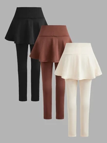 SHEIN Young Girl Young Girl Young Girl Young Girl Young Girl Leggings Skirt Casual Versatile 3pcs Set Buy 1 Get 3 - Multicolor - View 2