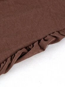 Momance Top de maternidad elegante de manga larga color marrón, cuello de chal con hombros descubiertos, ajuste ceñido, tela elástica para barriga de embarazada, estilo minimalista elegante, adecuado para uso diario y citas - Marrón - Ver 4