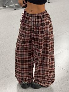 StreetHx Women's Street Retro Plaid Loose Casual Long Pants - Multicolor - View 5