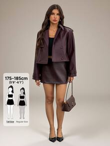 SHEIN Tall Women's Fashion Sexy Solid Color Mini Skirt, Suitable For Commuting - Coffee Brown - View 3