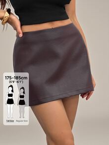 SHEIN Tall Women's Fashion Sexy Solid Color Mini Skirt, Suitable For Commuting - Coffee Brown - View 6