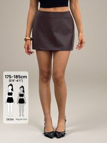 SHEIN Tall Women's Fashion Sexy Solid Color Mini Skirt, Suitable For Commuting - Coffee Brown - View 1